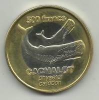 (2011) Монета Остров Крозе 2011 год 500 франков "Кашалоты"  Биметалл  UNC